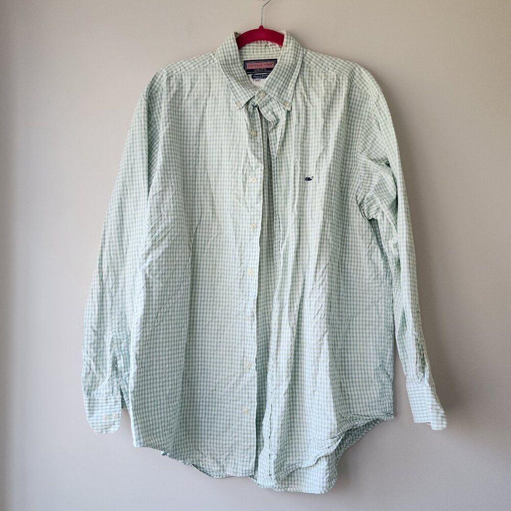 Vineyard Vines Casual Button Down Shirt | Men's Large | Green Plaid Whale Cotton